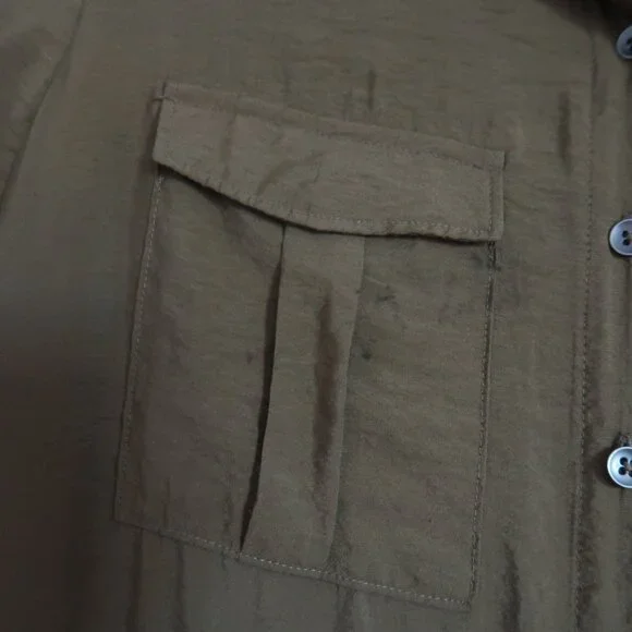 Anthropologie Maeve Olive Army Green Midi Drawstring Shirt Dress Size 4 Small - Picture 14 of 14